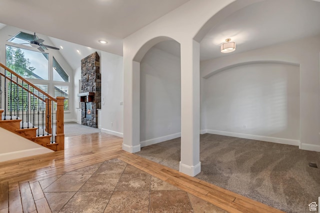 1498 W Mule Train Dr, Bluffdale, UT 84065 - foyer entrance with ceiling fan, baseboards, arched walkways, hardwood / wood-style flooring, and recessed lighting