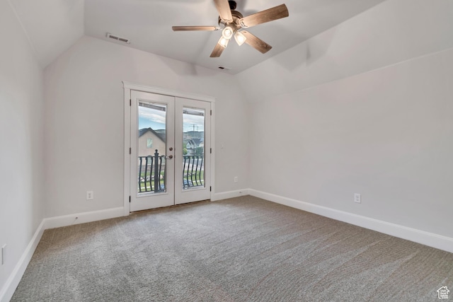 1498 W Mule Train Dr, Bluffdale, UT 84065 - unfurnished room featuring lofted ceiling, french doors, baseboards, a ceiling fan, and carpet floors