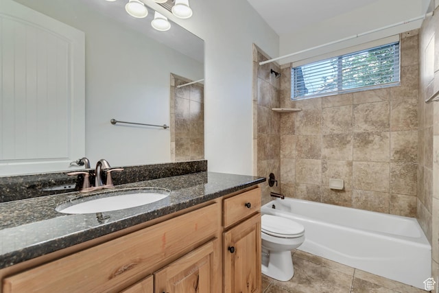 1498 W Mule Train Dr, Bluffdale, UT 84065 - bathroom featuring toilet, shower / bathtub combination, vanity, and tile patterned flooring
