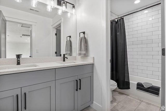 12612 S Starlite Hill Ln W, Herriman, UT 84096 - bathroom featuring double vanity, toilet, and shower / bathtub combination with curtain