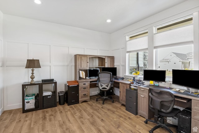 12612 S Starlite Hill Ln W, Herriman, UT 84096 - office space featuring a decorative wall, light wood-type flooring, and recessed lighting