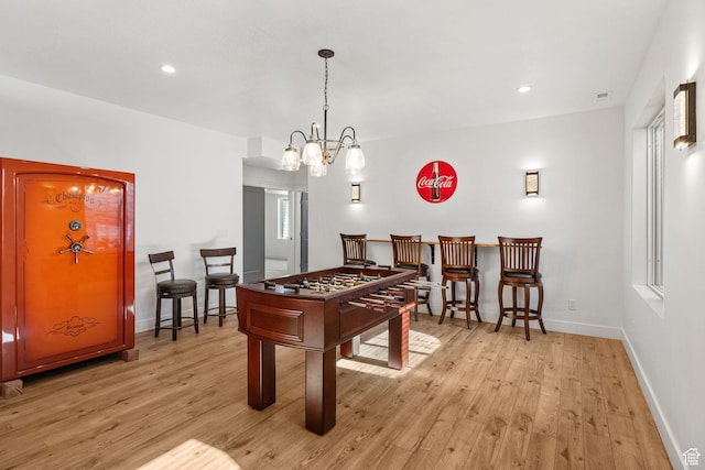 12612 S Starlite Hill Ln W, Herriman, UT 84096 - playroom with a chandelier, light wood-style flooring, baseboards, and recessed lighting