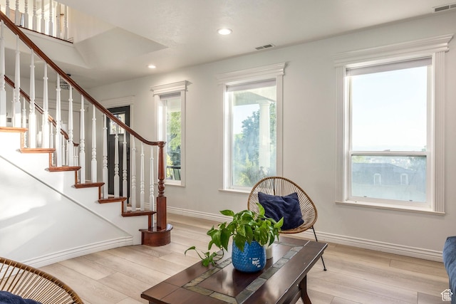 1559 E Oak Cliff Dr N, Provo, UT 84604 - living area featuring light wood-style flooring, stairs, baseboards, and recessed lighting
