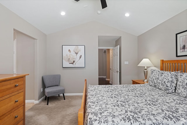 128 W 8600 S, Midvale, UT 84047 - bedroom featuring light colored carpet, vaulted ceiling, baseboards, a ceiling fan, and recessed lighting