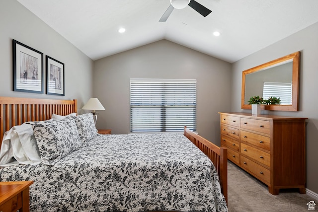 128 W 8600 S, Midvale, UT 84047 - bedroom featuring light colored carpet, lofted ceiling, a ceiling fan, and recessed lighting