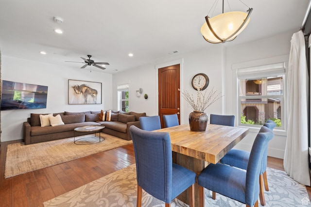 760 W Holliday Dr, Kamas, UT 84036 - dining room featuring hardwood / wood-style flooring, recessed lighting, and ceiling fan