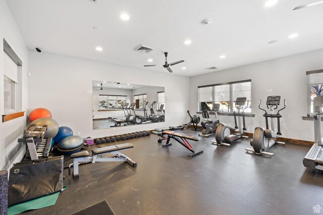 760 W Holliday Dr, Kamas, UT 84036 - exercise room with a ceiling fan, recessed lighting, and baseboards