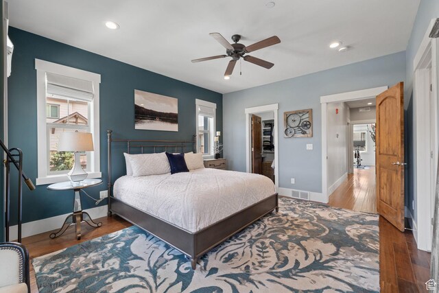 760 W Holliday Dr, Kamas, UT 84036 - bedroom featuring baseboards, wood finished floors, a spacious closet, recessed lighting, and a ceiling fan