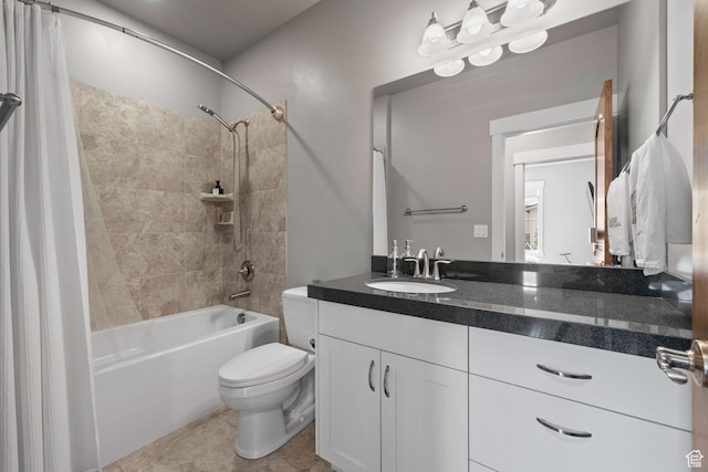 760 W Holliday Dr, Kamas, UT 84036 - bathroom featuring shower / bath combo with shower curtain, toilet, vanity, and tile patterned floors