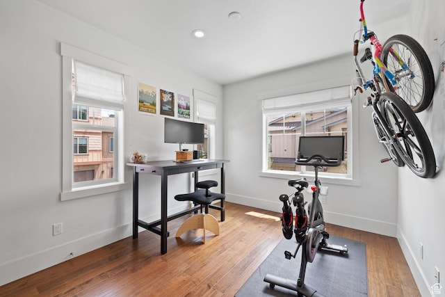 760 W Holliday Dr, Kamas, UT 84036 - exercise area featuring wood finished floors, baseboards, and recessed lighting