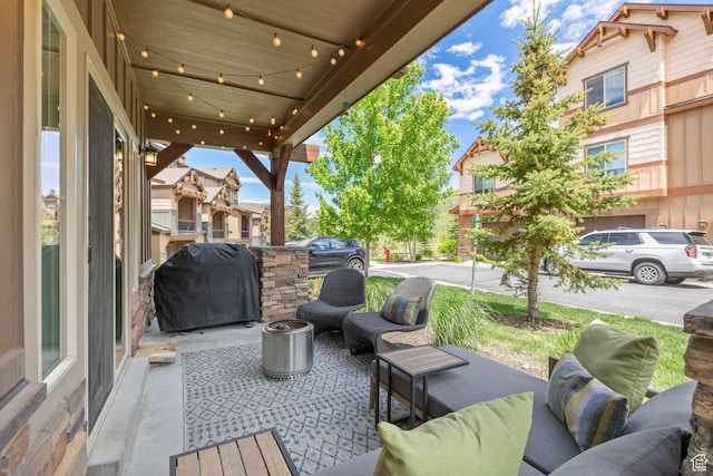 760 W Holliday Dr, Kamas, UT 84036 - view of patio / terrace featuring grilling area, an outdoor hangout area, and a residential view