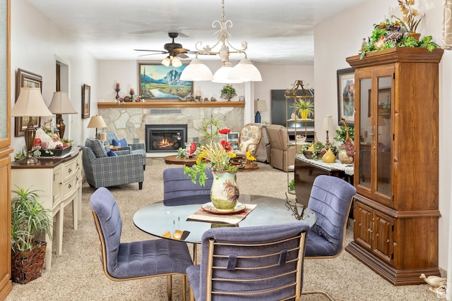 102 S 1000 W, Tremonton, UT 84337 - carpeted dining room featuring ceiling fan and a fireplace