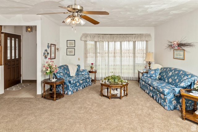 102 S 1000 W, Tremonton, UT 84337 - living area featuring carpet floors, ceiling fan, and a textured ceiling