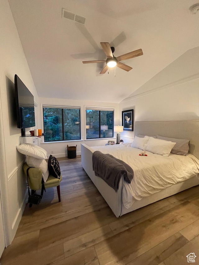 3599 E Oakview Dr, Millcreek, UT 84124 - bedroom featuring lofted ceiling, wood finished floors, and a ceiling fan