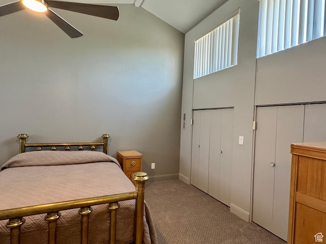 160 W 100 S, Fillmore, UT 84631 - bedroom with light carpet, ceiling fan, baseboards, and high vaulted ceiling