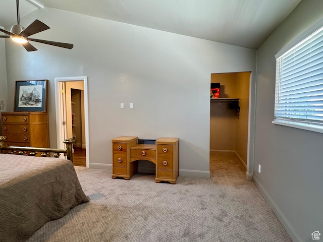 160 W 100 S, Fillmore, UT 84631 - bedroom with lofted ceiling, a walk in closet, light colored carpet, baseboards, and a ceiling fan