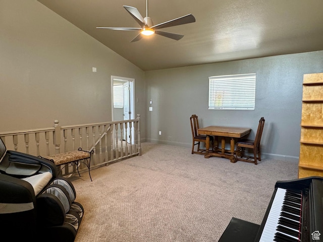 160 W 100 S, Fillmore, UT 84631 - carpeted dining room featuring ceiling fan, lofted ceiling, and baseboards