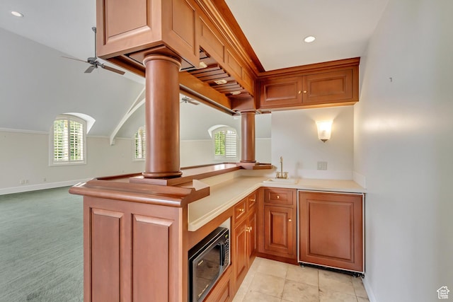 4234 N Vintage Cir, Provo, UT 84604 - indoor wet bar featuring ornate columns, a ceiling fan, baseboards, and recessed lighting