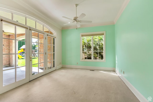 4234 N Vintage Cir, Provo, UT 84604 - carpeted empty room with french doors, ornamental molding, baseboards, and ceiling fan