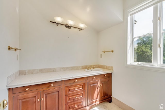 4234 N Vintage Cir, Provo, UT 84604 - bathroom with vanity and vaulted ceiling