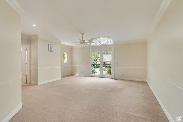 4234 N Vintage Cir, Provo, UT 84604 - unfurnished room with light colored carpet, ornamental molding, ceiling fan, baseboards, and recessed lighting