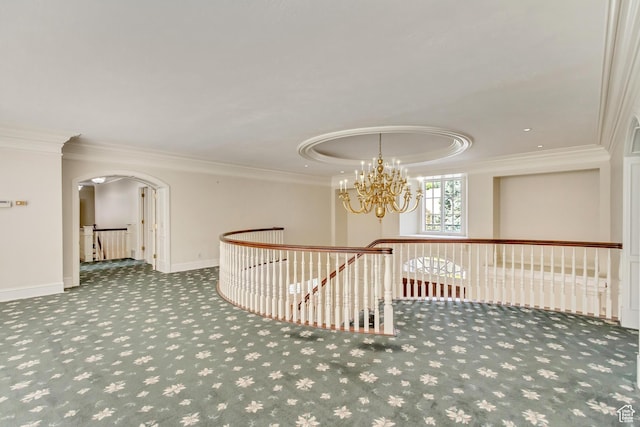 4234 N Vintage Cir, Provo, UT 84604 - spare room with carpet, ornamental molding, a chandelier, arched walkways, and baseboards