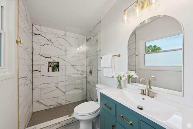 4194 S Bennion Rd, Taylorsville, UT 84129 - bathroom with vanity, toilet, and a marble finish shower