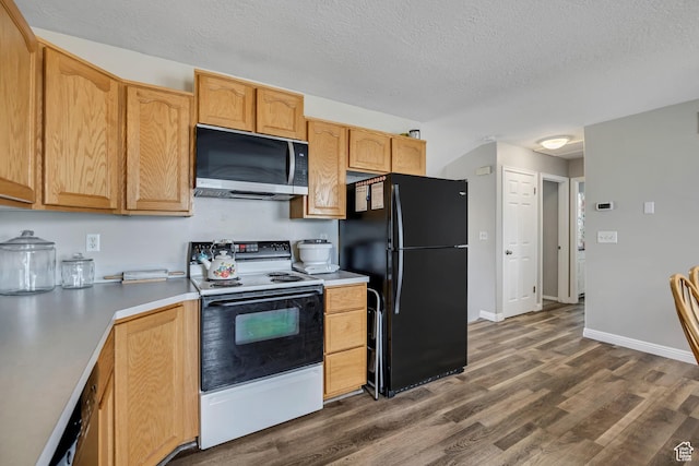 4060 W 4950 S, Roy, UT 84067 - kitchen featuring stainless steel microwave, freestanding refrigerator, electric range, dark wood-style floors, and a textured ceiling