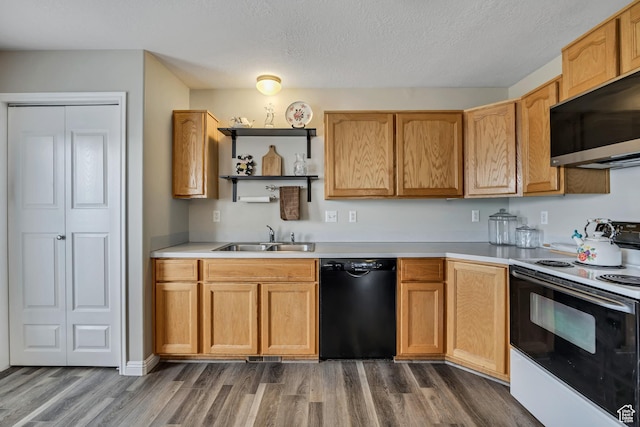 4060 W 4950 S, Roy, UT 84067 - kitchen featuring dishwasher, electric range oven, a sink, dark wood-style flooring, and light countertops