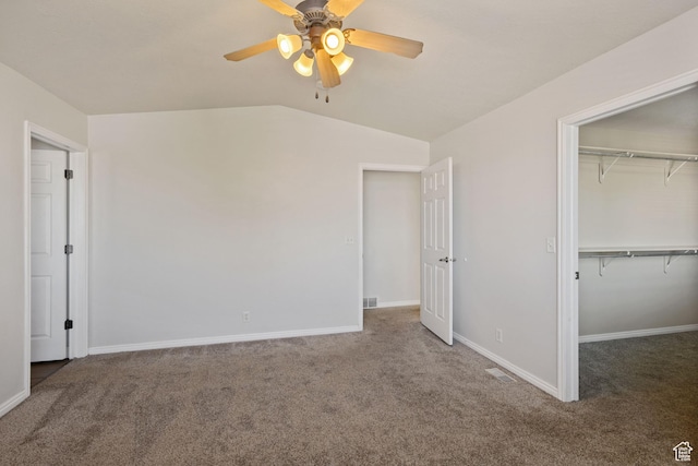 1389 S Alpine Way, Provo, UT 84606 - unfurnished bedroom featuring carpet flooring, lofted ceiling, a closet, baseboards, and a ceiling fan