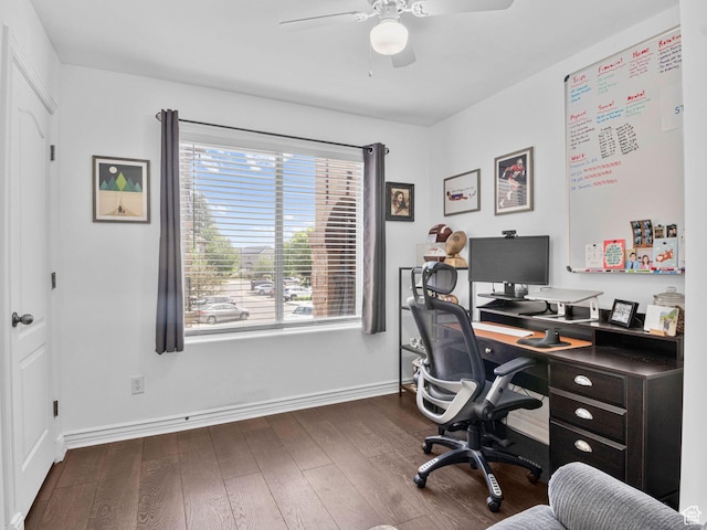 518 S 2150 W Unit 202, Pleasant Grove, UT 84062 - home office featuring a ceiling fan, dark wood-type flooring, and baseboards
