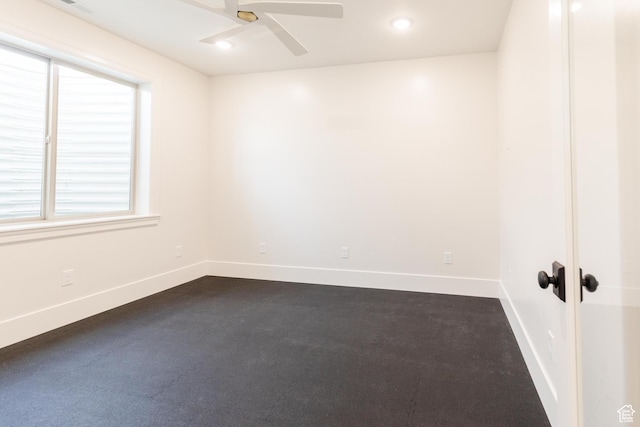 435 E 200 N, Millville, UT 84326 - spare room featuring a ceiling fan, baseboards, dark carpet, and recessed lighting