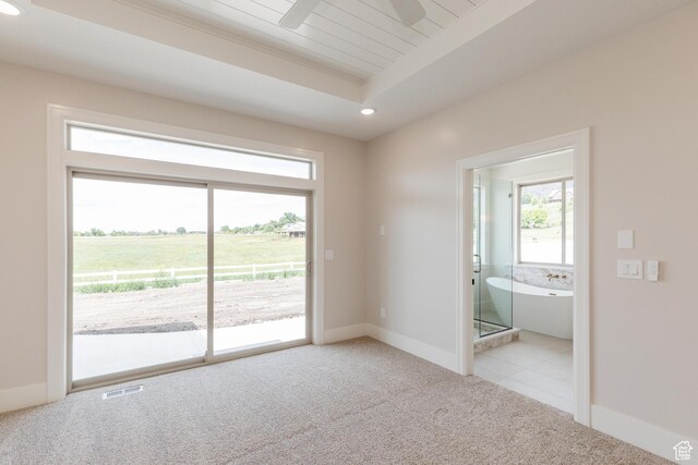 435 E 200 N, Millville, UT 84326 - carpeted empty room featuring a ceiling fan, recessed lighting, baseboards, and a tray ceiling