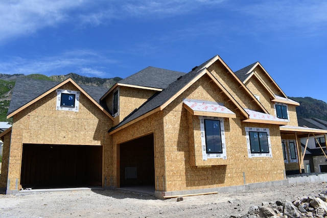 13104 N Prospector Way, Alpine, UT 84004 - unfinished property with a mountain view, a shingled roof, and an attached garage