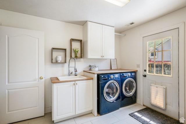 960 N E View Dr, Alpine, UT 84004 - laundry area featuring cabinet space, washer and dryer, and light tile patterned flooring