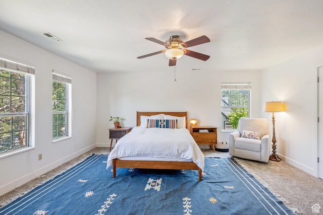 960 N E View Dr, Alpine, UT 84004 - carpeted bedroom with multiple windows, baseboards, and a ceiling fan