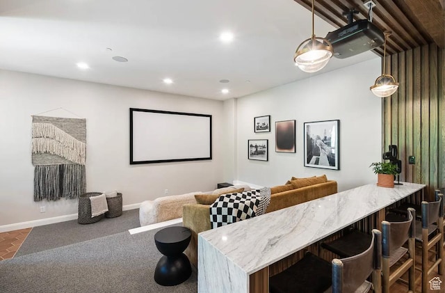 1040 S Summit Creek Dr, Woodland Hills, UT 84653 - cinema room featuring recessed lighting, baseboards, and carpet