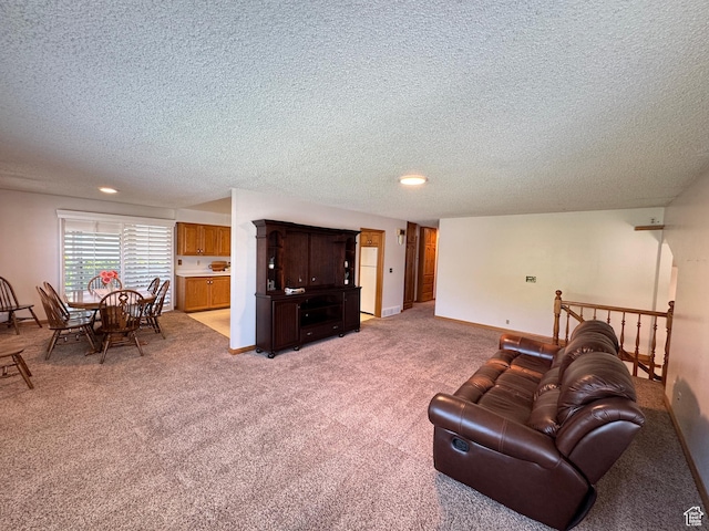 6209 W 9600 N, Highland, UT 84003 - living area with a textured ceiling, light colored carpet, baseboards, and recessed lighting