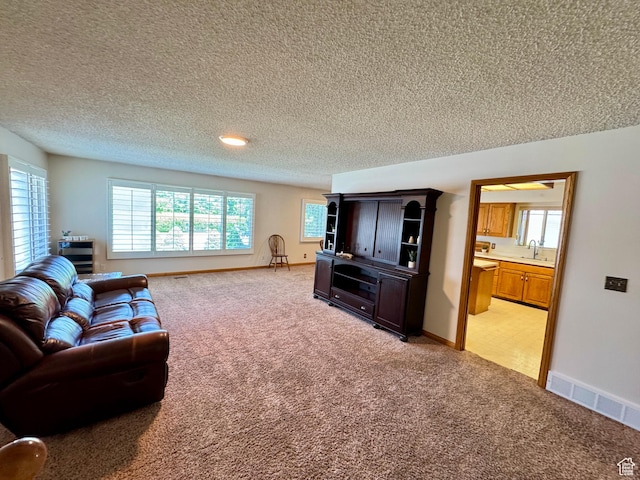 6209 W 9600 N, Highland, UT 84003 - living area with light carpet, a textured ceiling, and baseboards