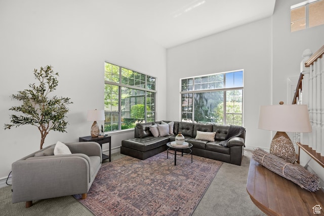 2607 E Cruise Bay Ct Unit 406, Cottonwood Heights, UT 84121 - carpeted living area featuring a high ceiling and baseboards