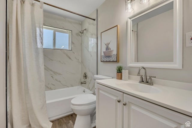 4401 W 5655 S, Salt Lake City, UT 84118 - full bathroom featuring vanity, toilet, shower / tub combo with curtain, and wood finished floors