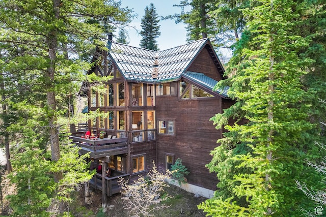 3057 E Balsam Rd, Sundance, UT 84604 - back of house with metal roof and a wooden deck