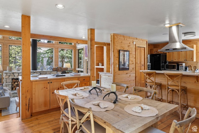 3057 E Balsam Rd, Sundance, UT 84604 - dining space featuring light wood-type flooring and wooden walls