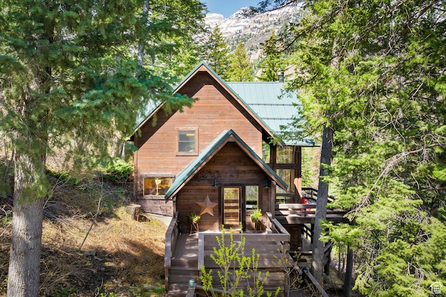 3057 E Balsam Rd, Sundance, UT 84604 - chalet / cabin featuring metal roof and a wooden deck