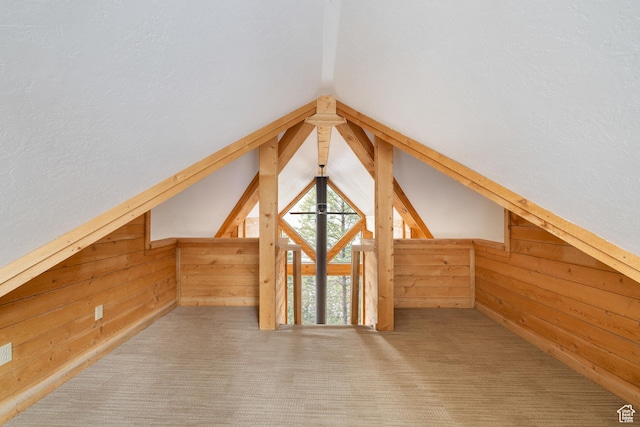 3057 E Balsam Rd, Sundance, UT 84604 - additional living space featuring wood walls, lofted ceiling, and carpet floors