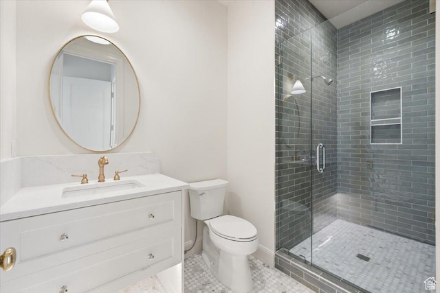 478 S Maple Lakes Dr, Mapleton, UT 84664 - full bath featuring toilet, vanity, a stall shower, and tile patterned floors