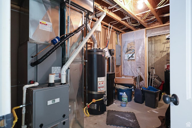 4962 S 5050 W, Hooper, UT 84315 - utility room featuring water heater, heating unit, and electric panel