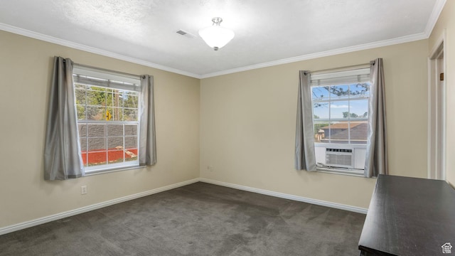 7505 S Creek Rd E, Cottonwood Heights, UT 84093 - empty room with plenty of natural light, dark carpet, ornamental molding, baseboards, and cooling unit