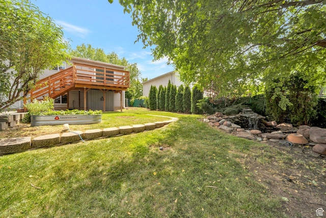 4213 S 2850 W, Roy, UT 84067 - view of grassy yard featuring a wooden deck and stairway