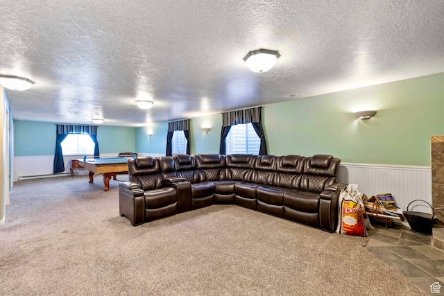 1092 S 470 E, Providence, UT 84332 - carpeted home theater room with a textured ceiling, a wainscoted wall, pool table, and a baseboard radiator